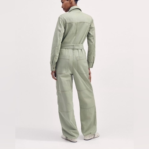 NWT Me + Em super soft utility jumpsuit sage green organic cotton size 10 - Picture 8 of 12
